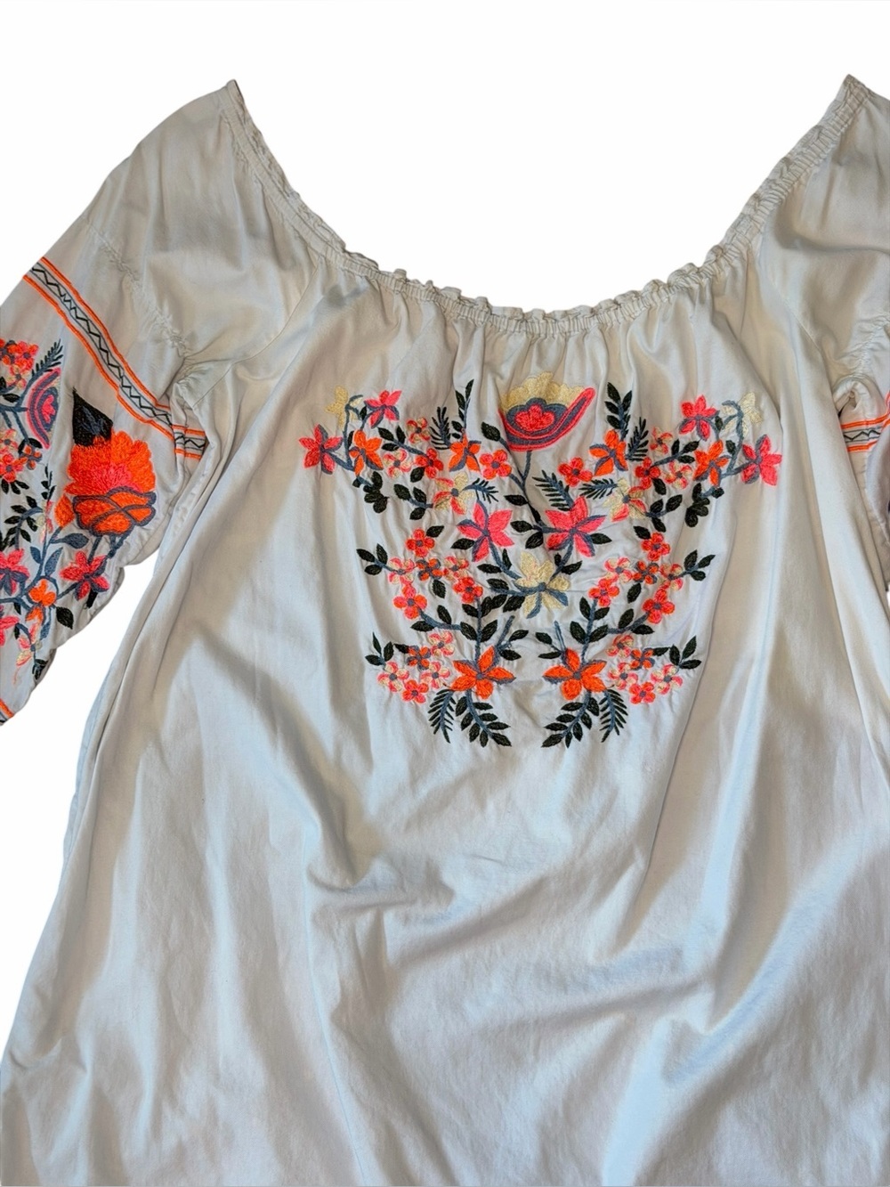 Free People Fleur Du Jour Embroidered Peasant Mini Dress Boho Floral Tunic L - Picture 10 of 16